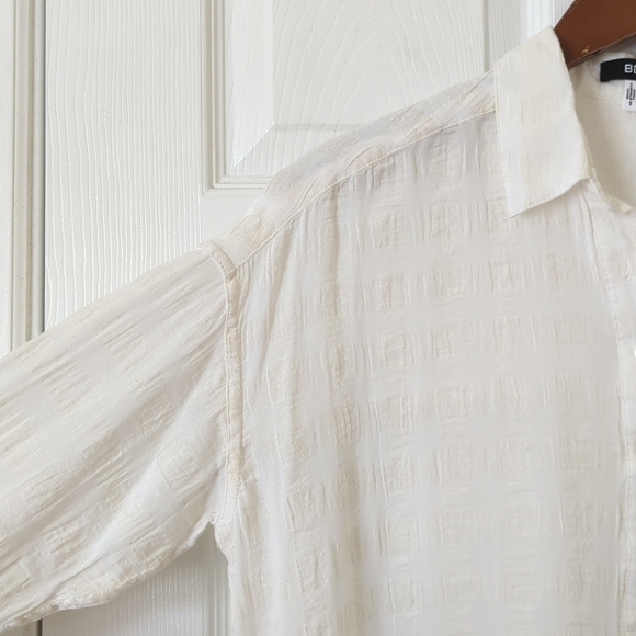 BDG Textured Linen Blend Collared Henley Long Sleeve Tunic Top Ivory Beige XS - Picture 5 of 13